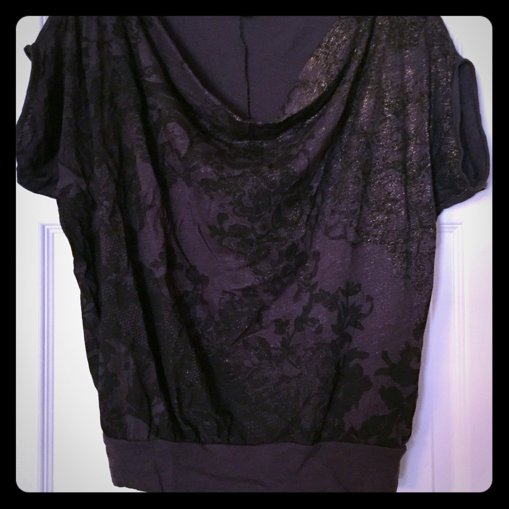 Express Top with Cowl Neck Banded Bottom Gold Foil